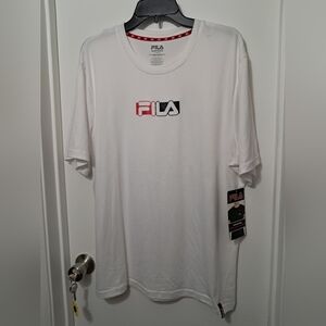 FILA Men's White Tee with Red and Black Logo